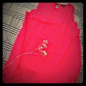 Red scalloped sleeve shift dress